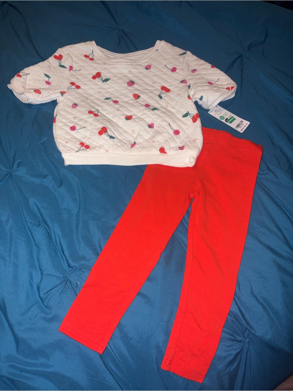Carters 3t NWT White Quilted Cherry Top & Bright Red Leggings Set